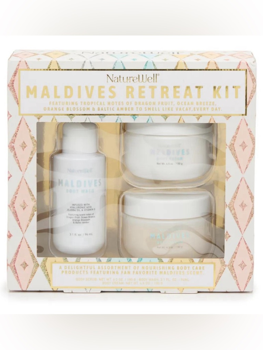 NatureWell Maldives Retreat kit tropic notes scrub 6.3oz/wash 3.1oz/cream 4.5oz